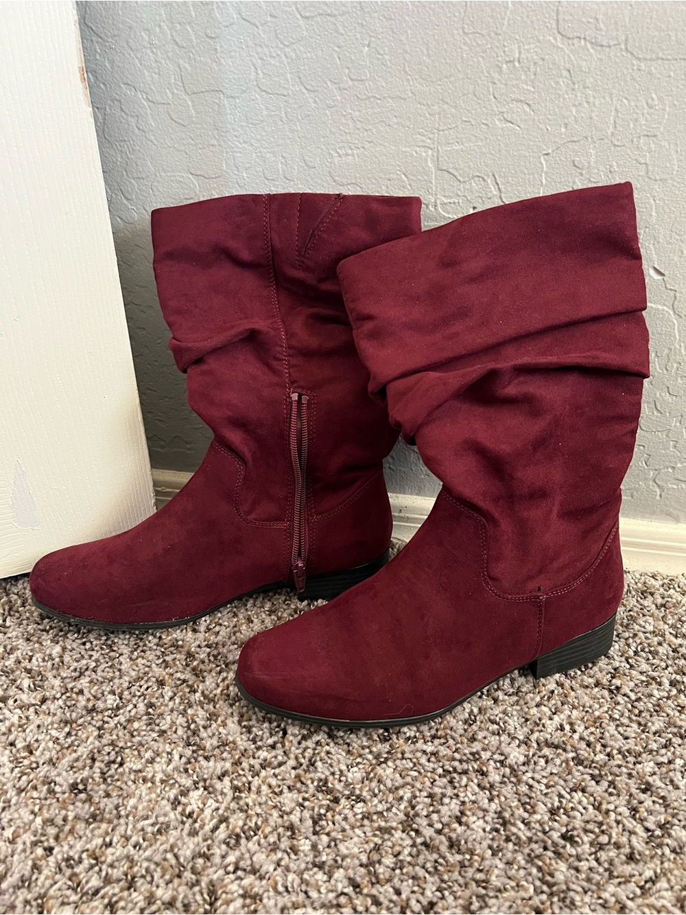 Slouchy Burgundy Mid-Calf Boots